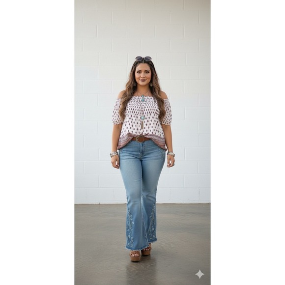 Off Shoulder Top Smocked Short Sleeve White Pink Paisley Print Boho Plus Size 2x - Picture 1 of 4